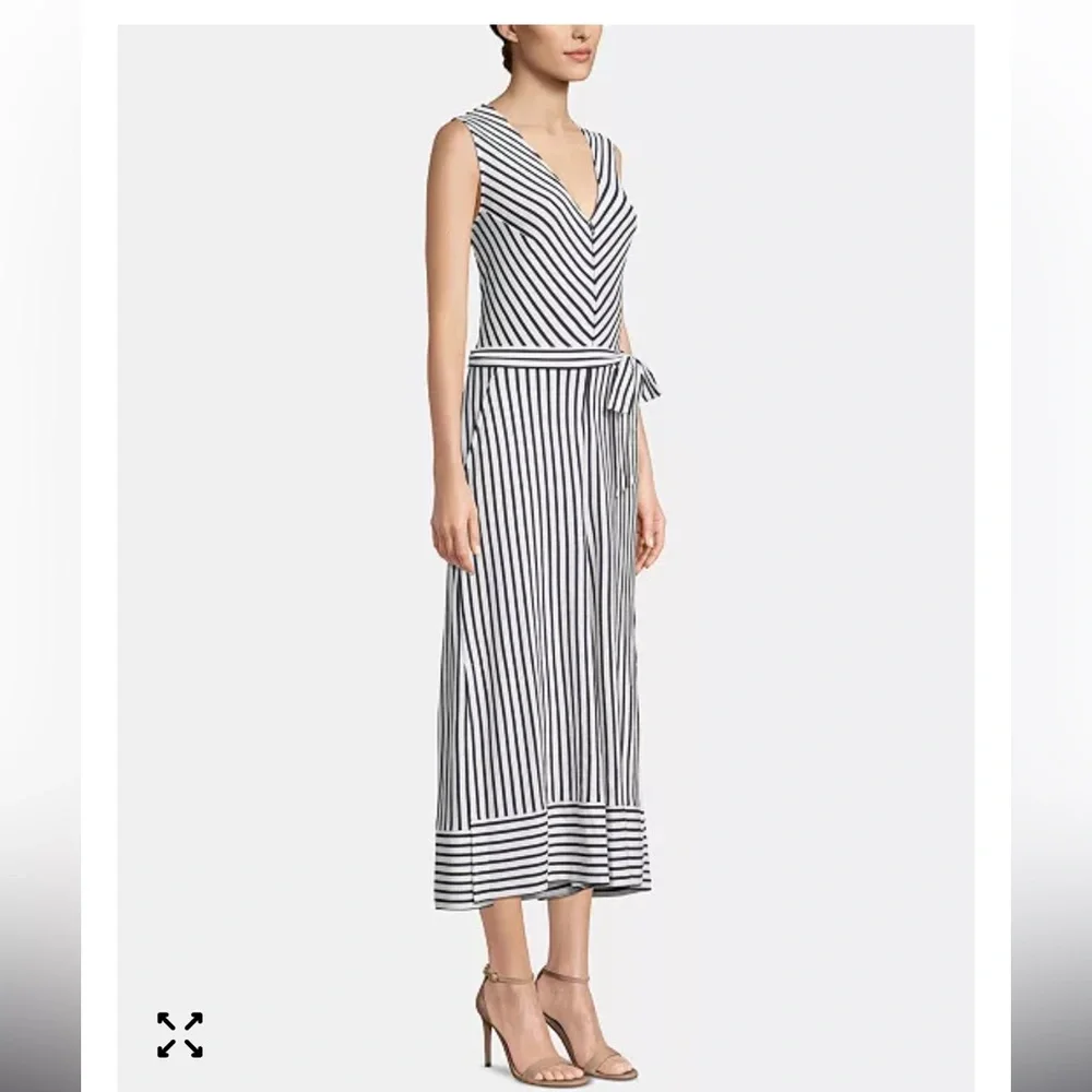ECI NY blue and white striped V-neck, sleeveless, WIDE LEG nautical jumpsuit XS
